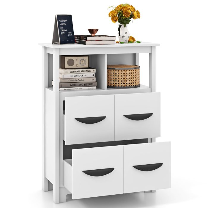 Giantex Storage Cabinet with Large Drawers, Open Storage Compartments, Anti-Tipping Kit, White - Image 1