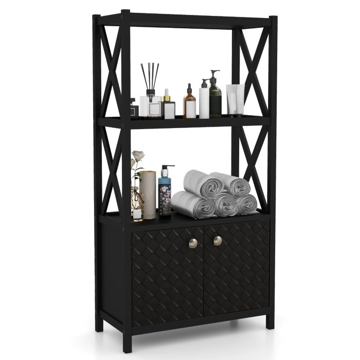 Giantex Storage Cabinet, Freestanding Storage Organizer with Open Shelves, Double Doors - Black - Image 1