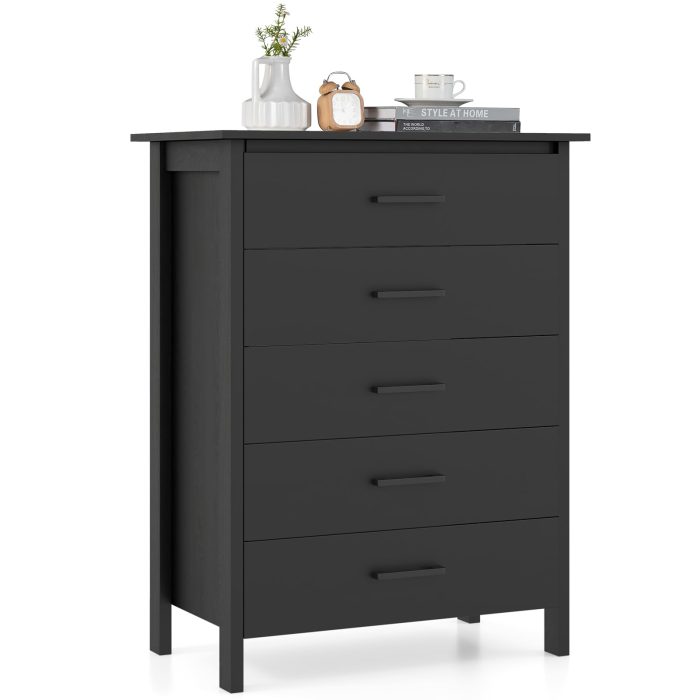 Giantex 5-Drawer Dresser for Bedroom, 41.5" Storage Cabinet with 5 Drawers - Black - Image 1