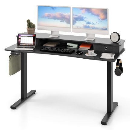 Giantex Electric Standing Desk with 2 Drawers, 48" /55"x 24" Height Adjustable Electric Stand Up Desk with Storage Shelf - Black 55 in