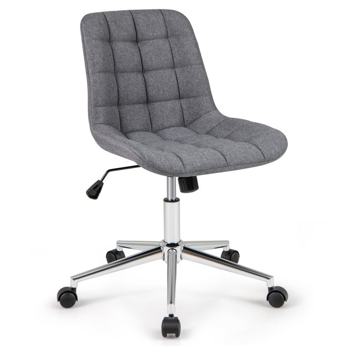 Giantex Armless Office Chair, Linen Fabric Vanity Chair with Wheels & Adjustable Height, 360° Rolling Swivel Task Computer Chair - Image 1