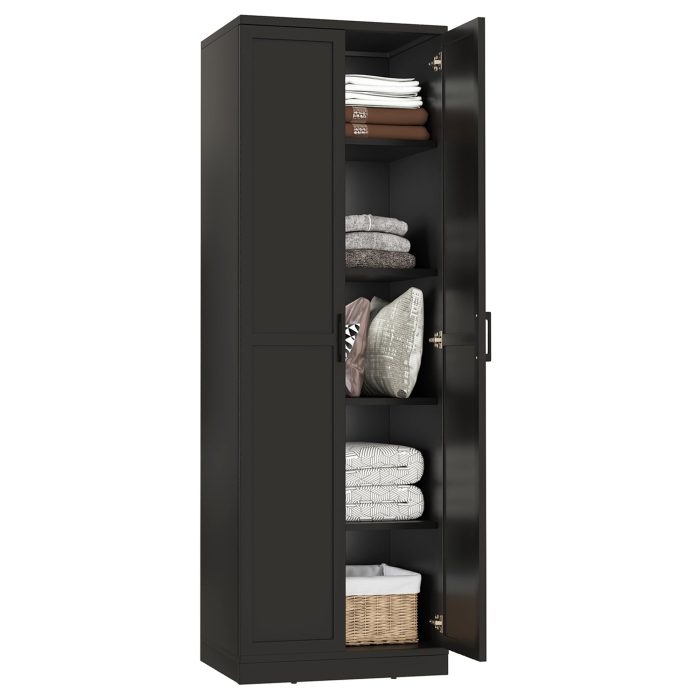 Giantex 70" Tall Wooden Storage Cabinet with 2 Doors and 5 Adjustable Shelves - Black - Image 1