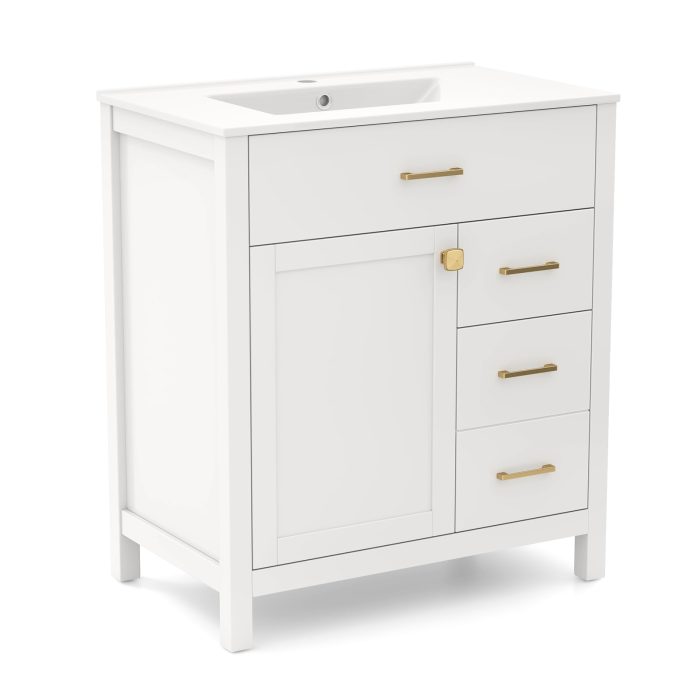 Giantex 30” Bathroom Vanity with Sink, Ceramic Basin Combo with 2 Drawers, 1 Door, 1 Flip-Out Drawer - Image 1