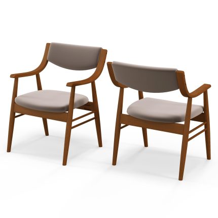 Giantex Wooden Dining Chairs Set of 2/4, PU Leather Upholstered Kitchen Chairs w/Padded Seat & Back - 1 Walnut+gray