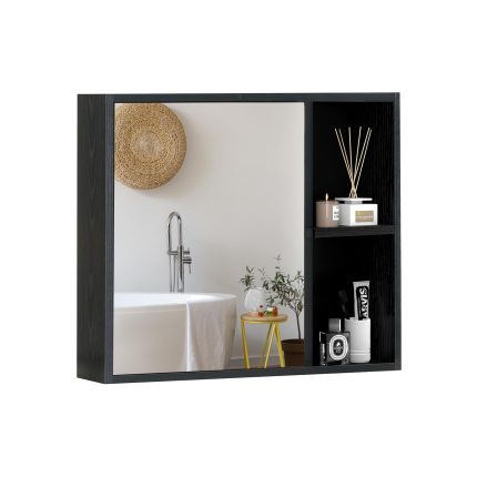 Giantex Medicine Cabinet, Bathroom Wall Cabinet with Mirror Door, 2 Adjustable Shelves, 2 Open Shelves - Black