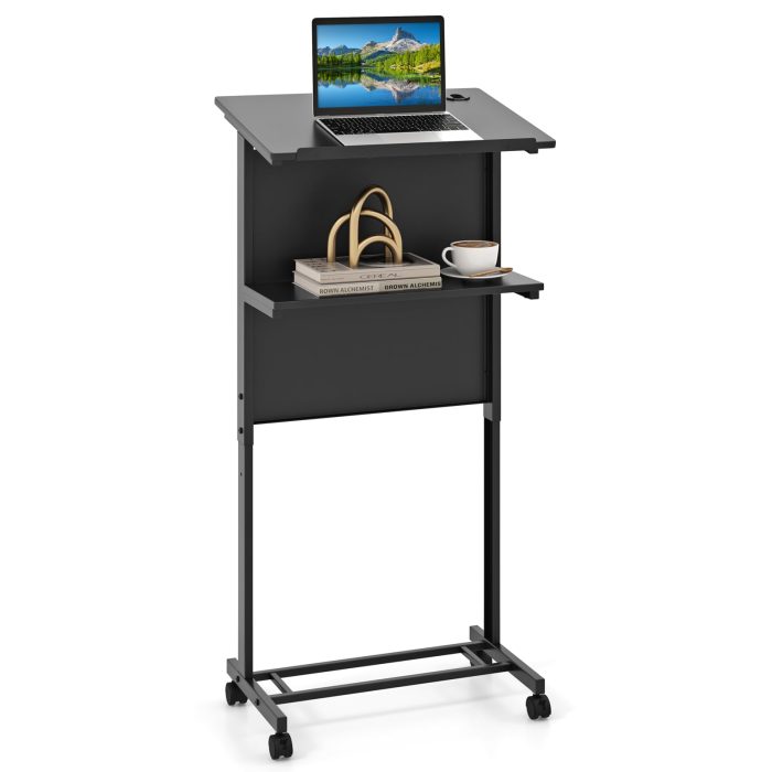 Giantex Mobile Lectern Podium, Height Adjustable Rolling Laptop Cart with Tilting Tabletop - 1 Pack - Image 1