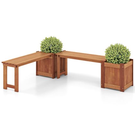 Giantex Outdoor Bench with Raised Garden Bed, Wood Seat with Teak Oil Finish, Planter Box with Open-Ended Base - 2