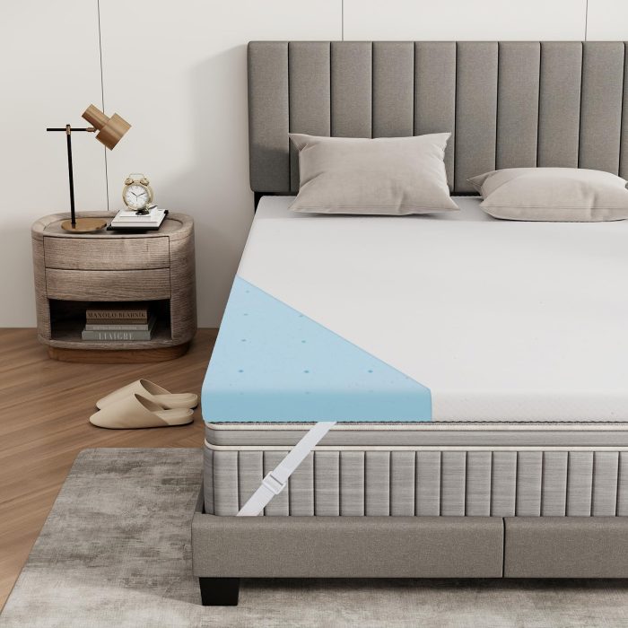 Giantex 3 Inch Twin Memory Foam Mattress Topper, Cooling Gel Infused Topper with Removable Cover - Full - Image 1