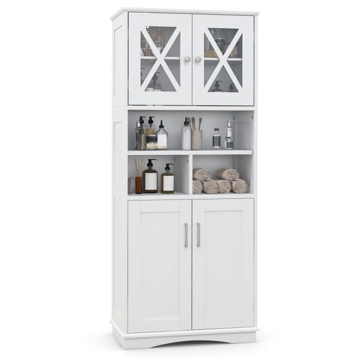 Giantex 57" Tall Bathroom Cabinet, Storage Cabinet with Acrylic Doors & Adjustable Shelves - White - Image 1