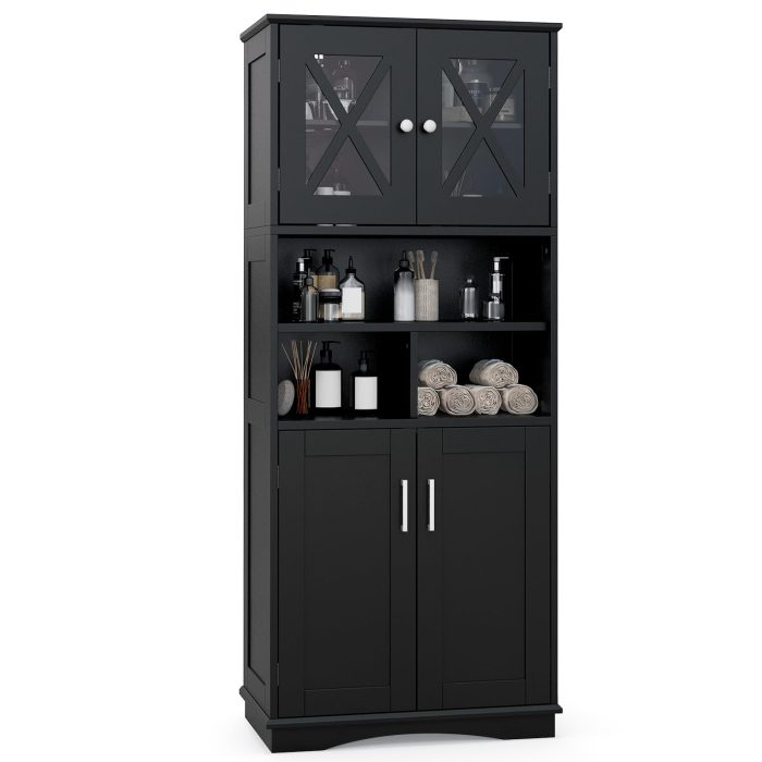 Giantex 57" Tall Bathroom Cabinet, Storage Cabinet with Acrylic Doors & Adjustable Shelves - Black - Image 1