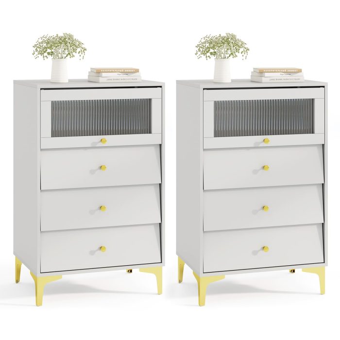 Giantex 3 Drawer Dresser, Modern Storage Cabinet w/Flip Up Fluted Glass Door & Pull-Out Drawers - 2 - Image 1