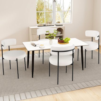 Giantex Sherpa Dining Chairs Set of 4, Upholstered Round Kitchen Chairs with Curved Backrest & Metal Legs