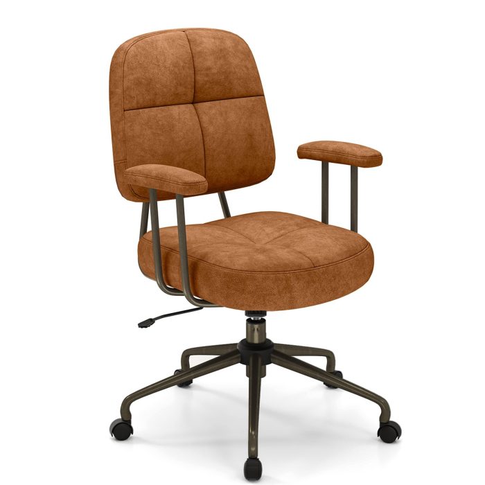 Giantex Mid Century Modren Office Chair, Fuax Leather Desk Chair w/Armrest & Mid Back - Image 1