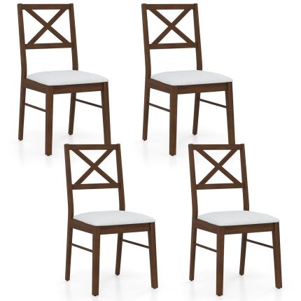 Giantex Wooden Dining Chairs Set of 2/4, Upholstered Kitchen Chairs w/Cross Back & Padded Seat - 2 Brown+white