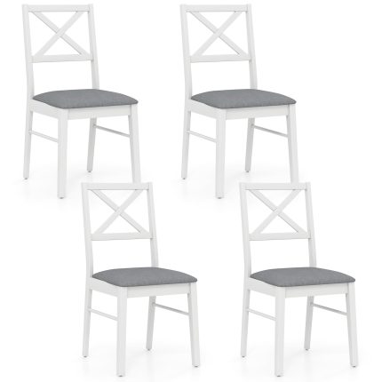 Giantex Wooden Dining Chairs Set of 2/4, Upholstered Kitchen Chairs w/Cross Back & Padded Seat - 2 White+grey