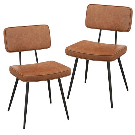 Giantex PU Leather Dining Chairs Set of 2/4, Upholstered Kitchen Chairs w/Padded Backrest & Seat, Metal Legs - 1 Brown