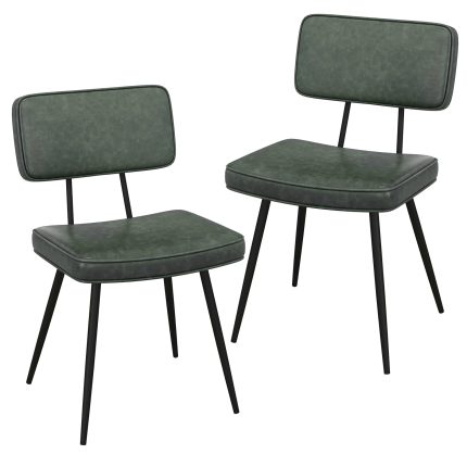 Giantex PU Leather Dining Chairs Set of 2/4, Upholstered Kitchen Chairs w/Padded Backrest & Seat, Metal Legs - 1 Dark Green