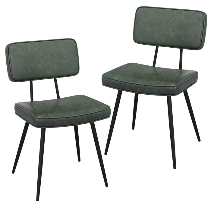 Giantex PU Leather Dining Chairs Set of 2/4, Upholstered Kitchen Chairs w/Padded Backrest & Seat, Metal Legs - 1 Dark Green - Image 1