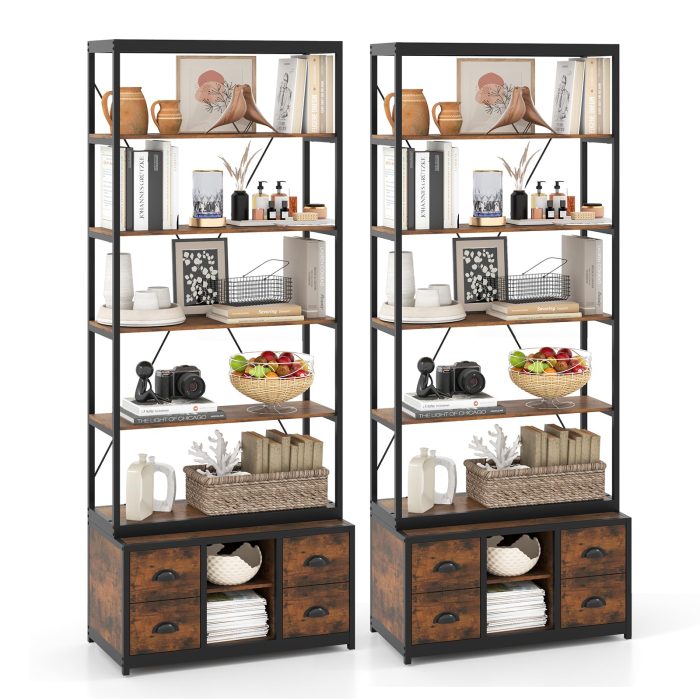 Giantex 8-Tier Bookshelf with Storage, 79" Freestanding Bookcase with 4 Fabric Drawers & Adjustable Shelf - 2 - Image 1
