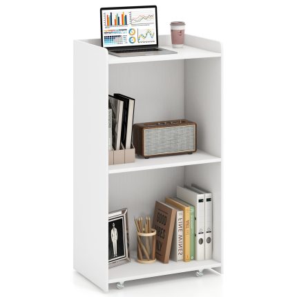 Giantex Portable Podium Stand, Lectern Podium with 2 Storage Shelves, 4 Universal Wheels, Mobile Speaking Podium Hostess Stand Pulpits - White 1 Pack