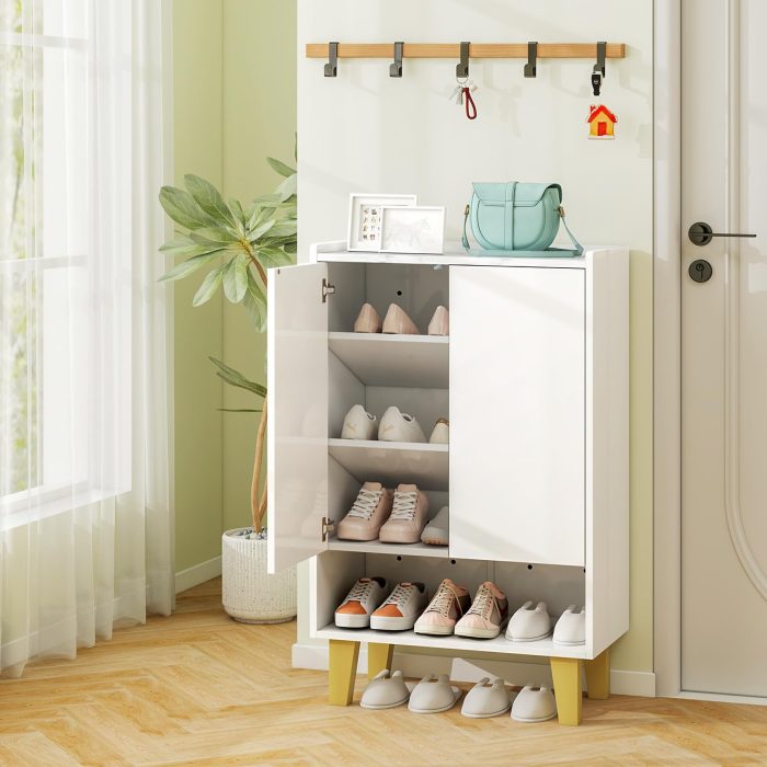 Giantex 5-Tier Shoe Cabinet with Doors, Faux Marble Shoe Rack Organizer with Anti-Tipping Kit & Flat Tilting Storage Shelves - Image 1