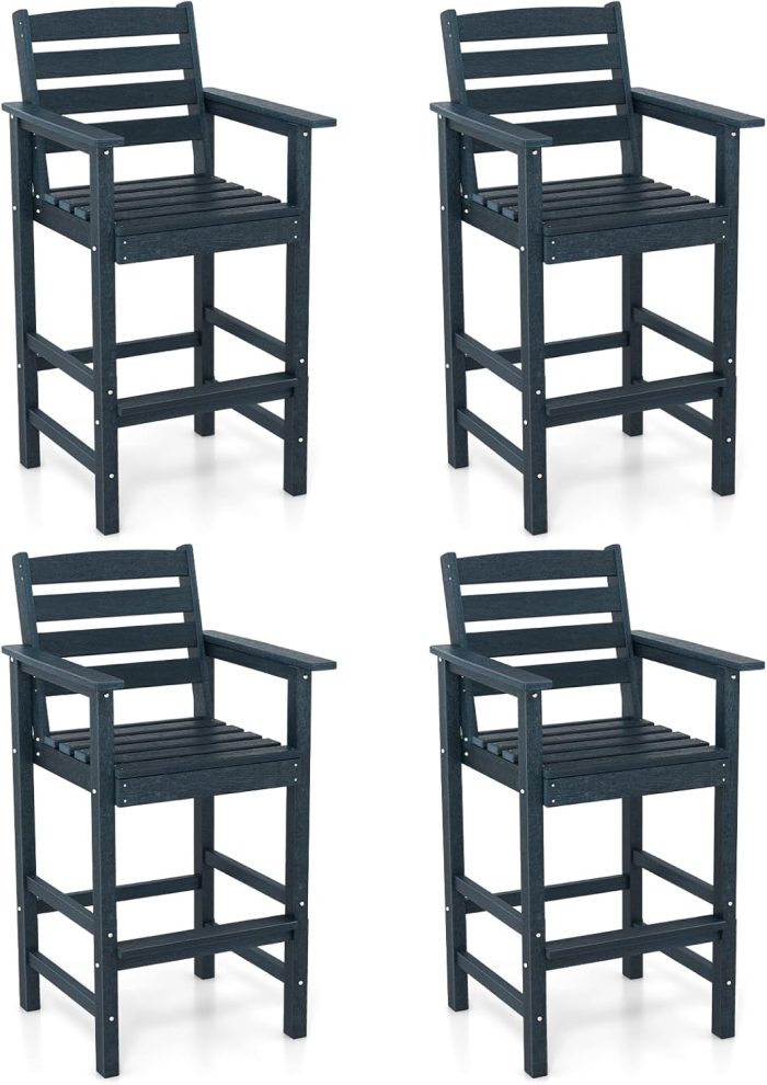 Giantex 29” Bar Stools Set of 2/4, HDPE Barstools w/Back, Armrests & Footrests, Max Load 330Lbs - 2 Navy - Image 1