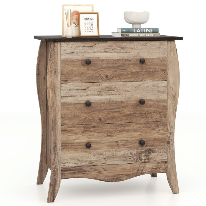 Giantex Storage Cabinet with Foldable & Detachable Fabric Drawers, Anti-Tipping Kit, 26.5” x 15” x 30” Farmhouse Floor Cabinet - Brown - Image 1