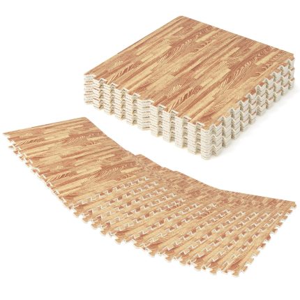 Giantex 100 Sq. Ft Wood Grain Floor Tiles Foam Mat, 25 PCS 24'' x 24'' Puzzle Exercise Mats with Borders