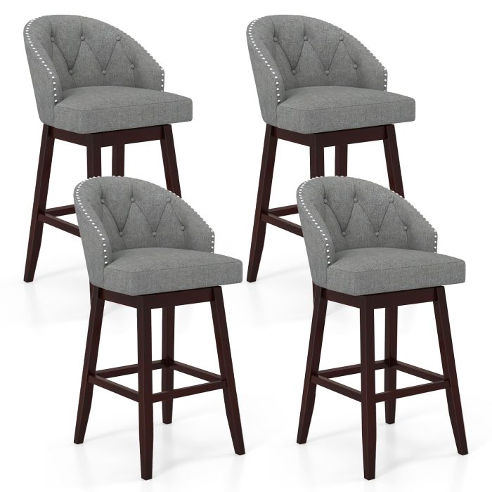 Giantex Modern Upholstered Bar Stools Set of 2/4, 31" Bar Height Swivel Kitchen Stools w/Button-Tufted Back - 2 - Image 1