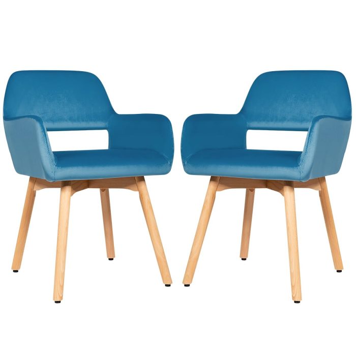 Set of 2 Velvet Dining Chairs, Modern Leisure Accent Living Room Chair w/Wood Legs, Non-Slip Foot Pads - Image 1