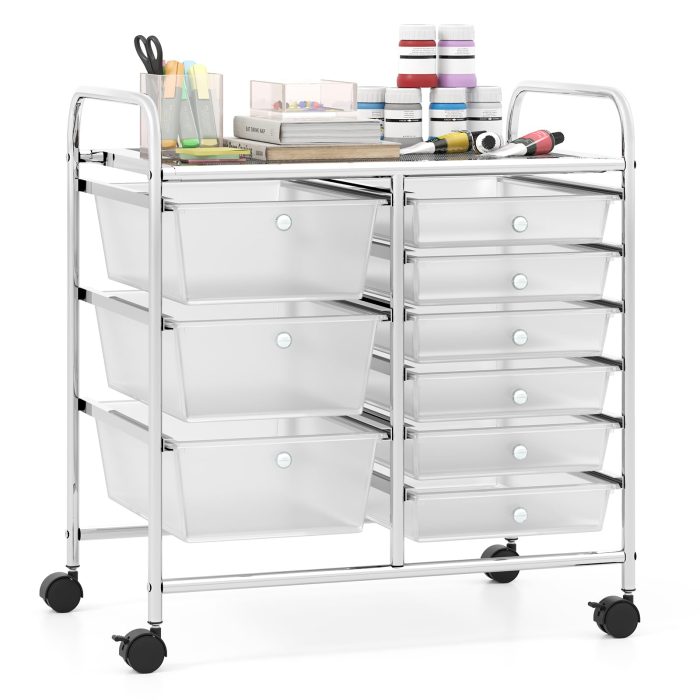 Giantex 9 Drawers Rolling Cart, Classroom Organizers, Storage Cart with Wheels - Clear - Image 1