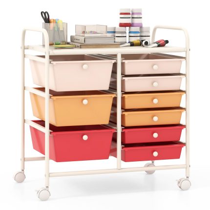 Giantex 9 Drawers Rolling Cart, Classroom Organizers, Storage Cart with Wheels - Macaron Multicolor