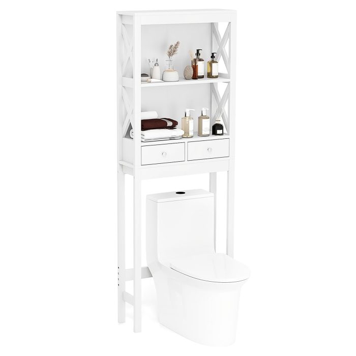 Giantex Over The Toilet Storage Cabinet, 65" Tall Freestanding Bathroom Organizer with Open Shelves - Image 1