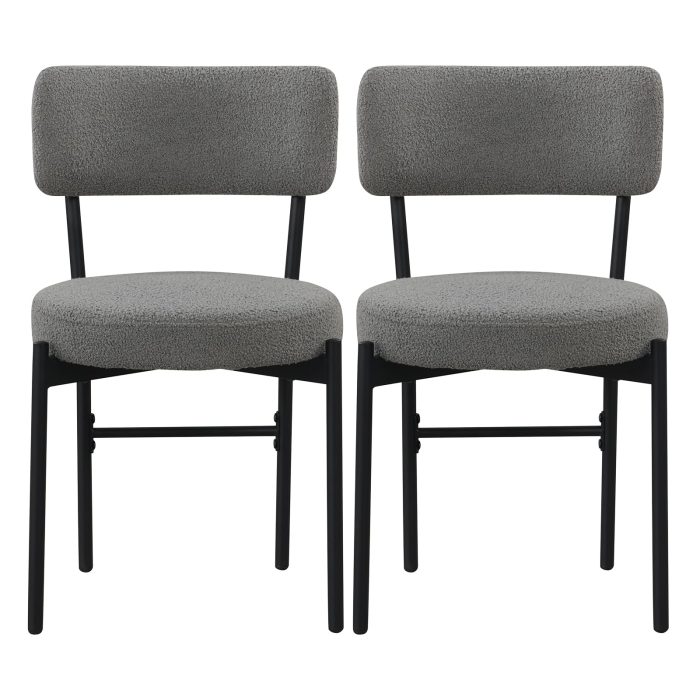 Giantex Boucle Dining Chairs Set of 2/4, Sherpa Upholstered Kitchen Chairs w/Curved Backrest, Padded Seat & Metal Legs - Gray+black 2 - Image 1
