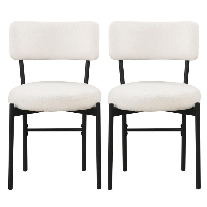 Giantex Boucle Dining Chairs Set of 2/4, Sherpa Upholstered Kitchen Chairs w/Curved Backrest, Padded Seat & Metal Legs - White+black 2 - Image 1