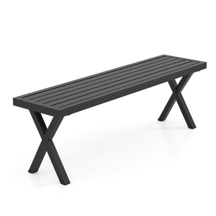 Giantex Outdoor Bench, Patio Metal Bench with Slatted Seat, X-Shaped Legs, 54" Outdoor Backless Loveseat, Load 800 LBS - 1