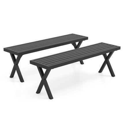 Giantex Outdoor Bench, Patio Metal Bench with Slatted Seat, X-Shaped Legs, 54" Outdoor Backless Loveseat, Load 800 LBS - 2