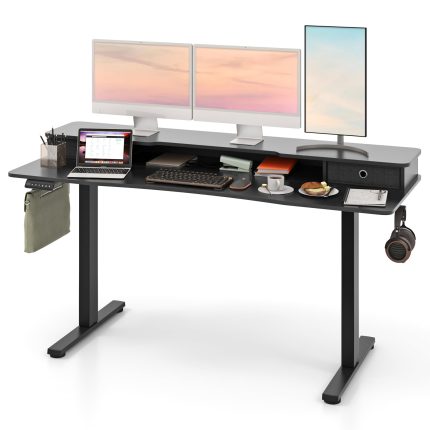 Giantex Electric Standing Desk with 2 Drawers, 63" x 24" - Black