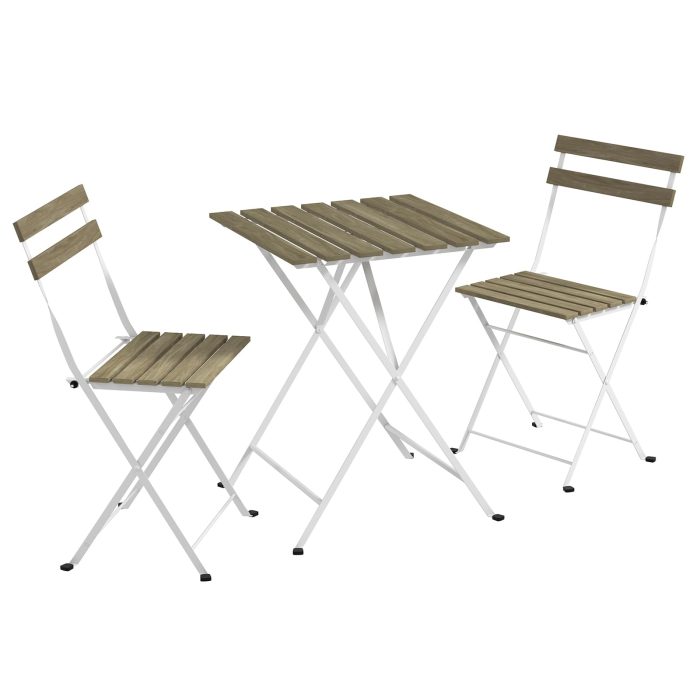 Giantex 3-Piece Acacia Wood Bistro Set with 2 Folding Chairs, Slatted Seat & Tabletop - Grey - Image 1