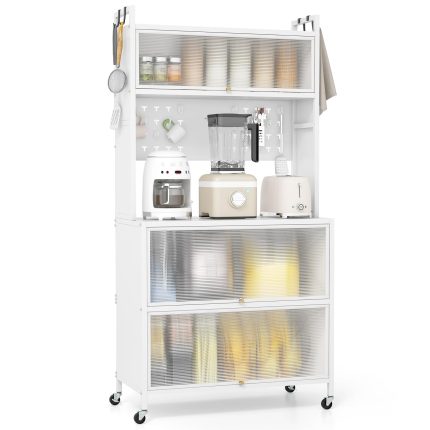 Giantex 5 Tier Rolling Kitchen Bakers Rack with Wheels - White