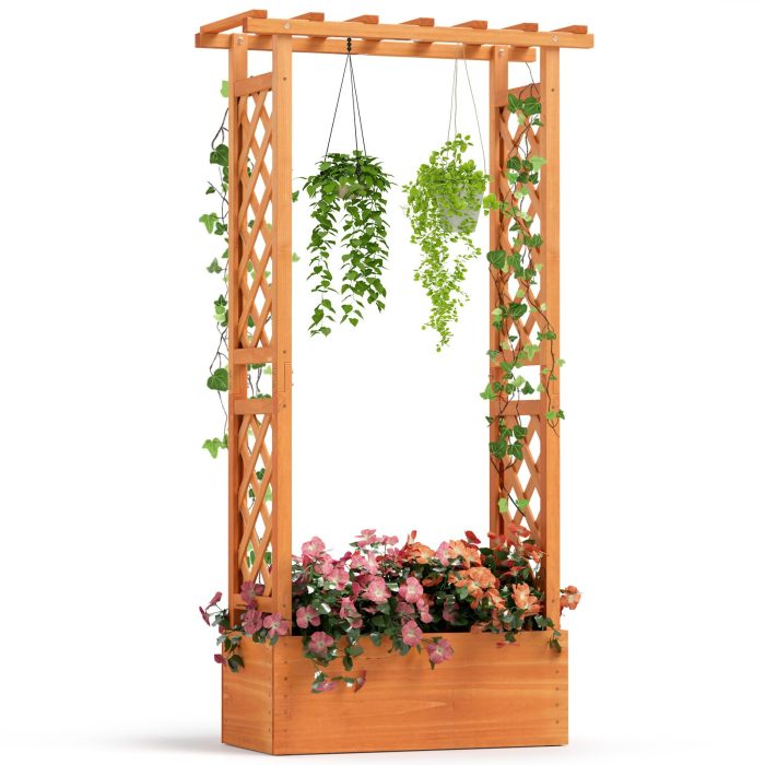 31" x 12.5" x 60" Raised Garden Bed with 2-Sided Trellis & Hanging Roof - 1 - Image 1