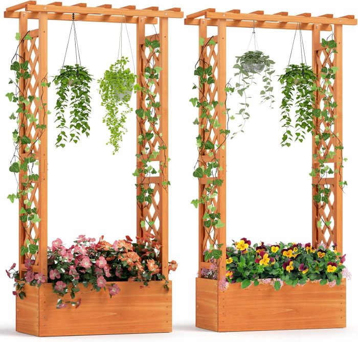 31" x 12.5" x 60" Raised Garden Bed with 2-Sided Trellis & Hanging Roof - 2 - Image 1