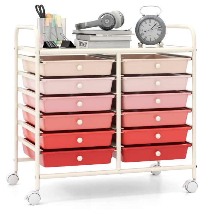 12 Drawers Rolling Cart for Office School Supplies - 25” x 15” x 24.5” - Image 1