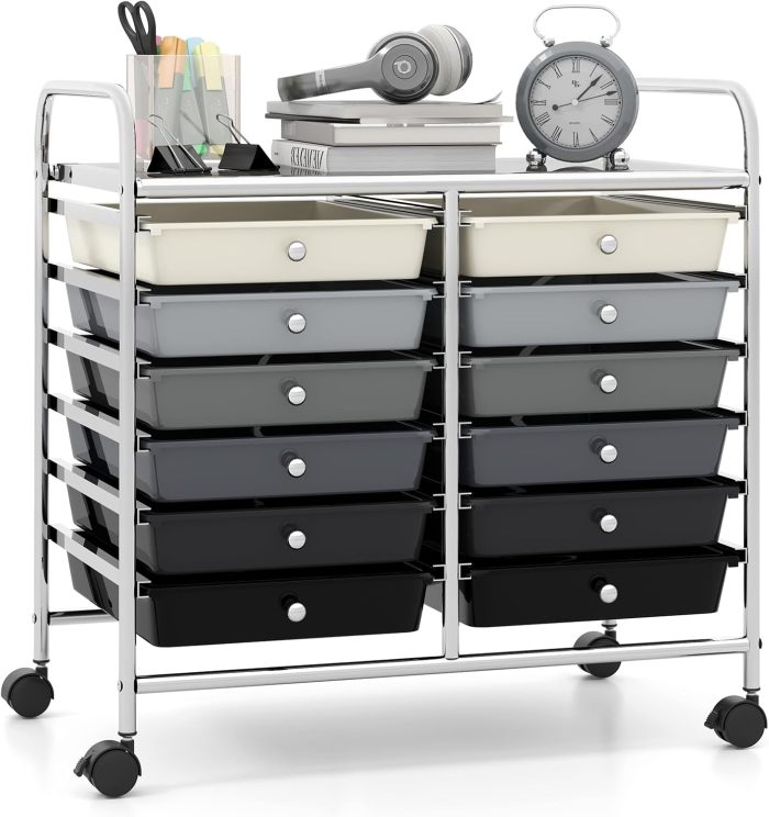 12 Drawers Rolling Cart for Office School Supplies - 25” x 15” x 24.5” - Image 1