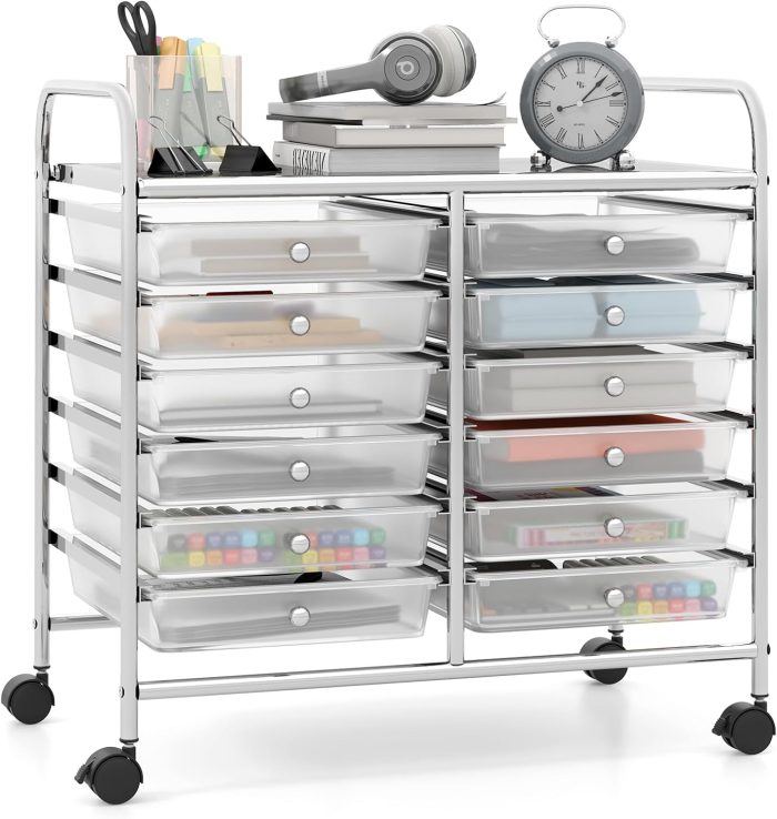 12 Drawers Rolling Cart for Office School Supplies - 25” x 15” x 24.5” - Image 1