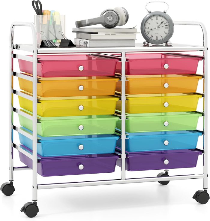 12 Drawers Rolling Cart for Office School Supplies - 25” x 15” x 24.5” - Image 1