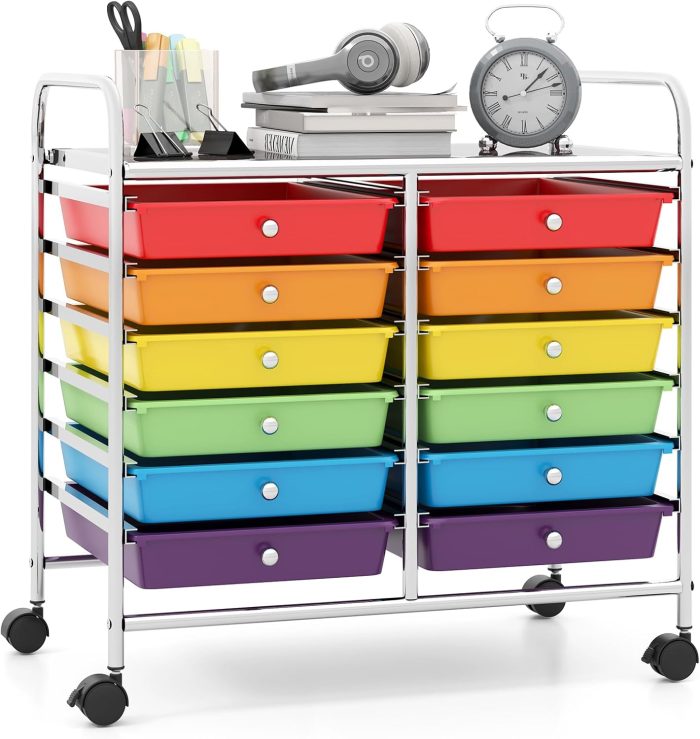 12 Drawers Rolling Cart for Office School Supplies - 25” x 15” x 24.5” - Image 1