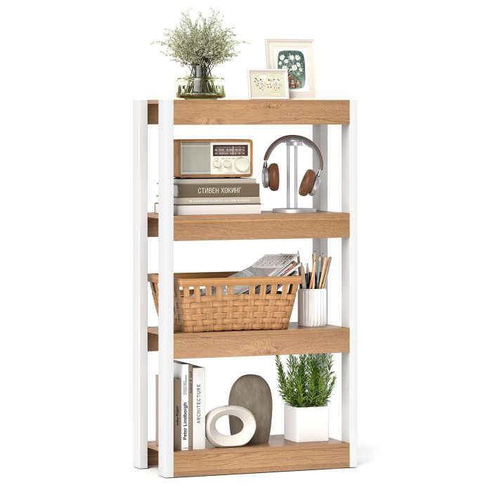 Giantex 4-Tier Bookshelf - 1 Natural & White - Image 1