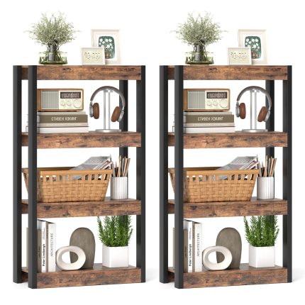 Giantex 4-Tier Bookshelf - 2 Rustic Brown & Black