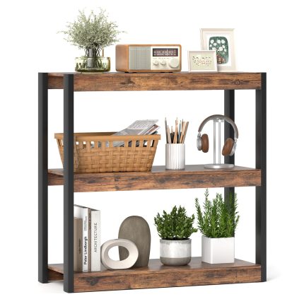 Giantex 3 Tier Bookshelf - 1 Rustic Brown & Black
